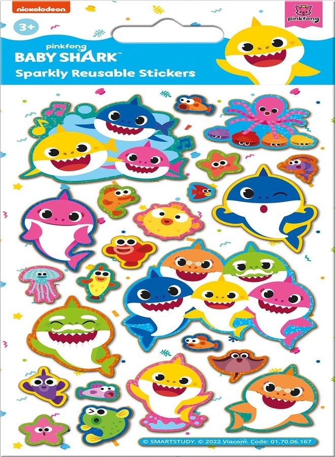 Paper Projects 01.70.06.167 Baby Shark Sparkly Stickers | Official Licensed Product | Reusable on Non-Porous Surfaces, White, 19.5cm x 9.5cm - Image 1